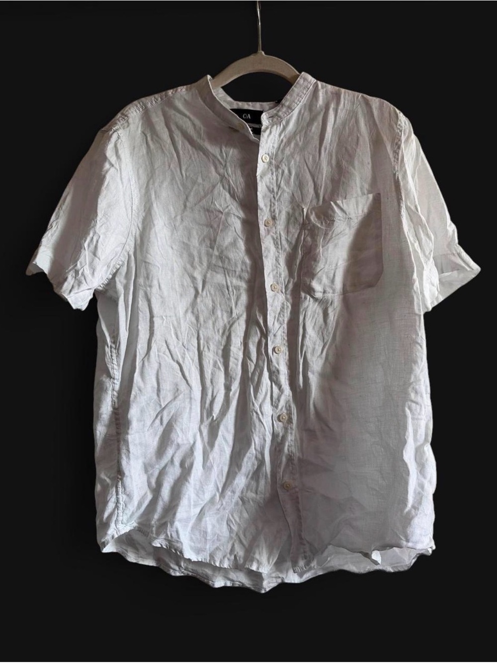 Women’s White Short-Sleeve 100% Linen Shirt - Stand Collar
